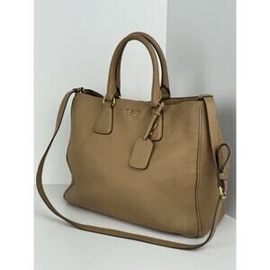 Prada Milano Logo Handbag Leather Brown Tote Shoulder Bag